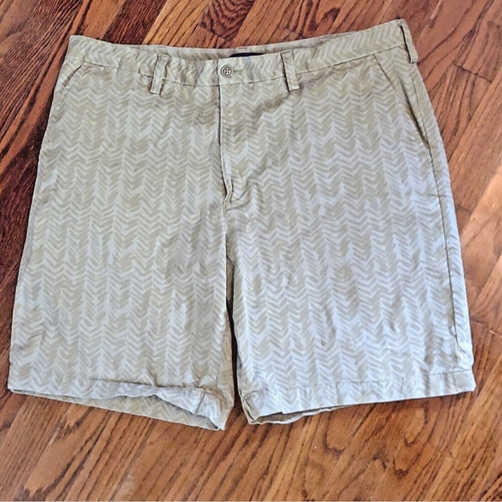 Lands' End Men’s Shorts Size 40 Traditional Fit Tan Chevron Print Casual Pockets